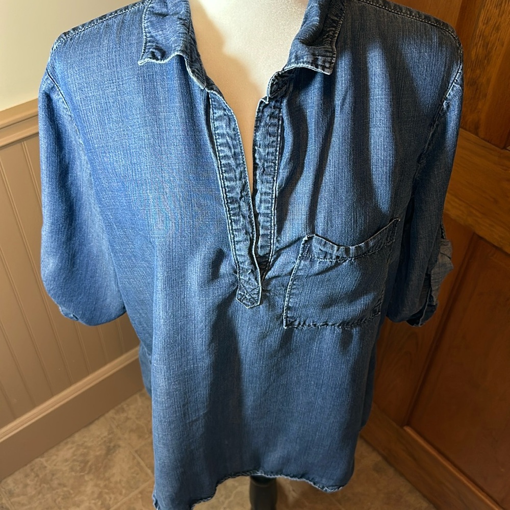 Cloth & Stone Blue Short Sleeves Tencel Shirt - L